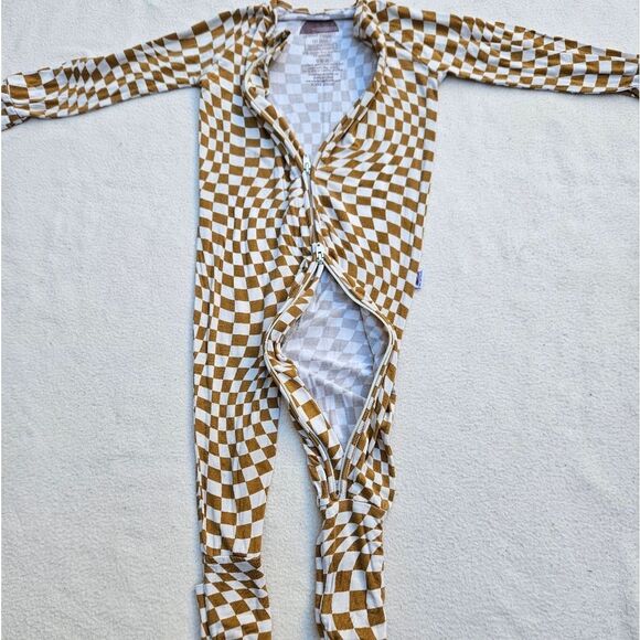Brixton Phoenix Cream and Brown Wavy Checker Bamboo Zip Romper 12-18M - Picture 4 of 9